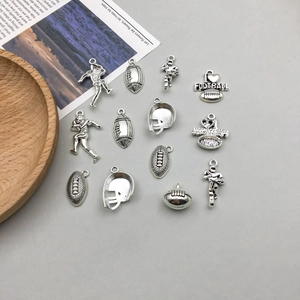 Lot de pendentifs de football américain en argent antique pour bijoux DIY