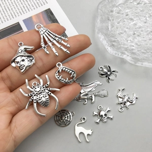 Antique silver Halloween alloy charms featuring bats and spiders for DIY jewelry making