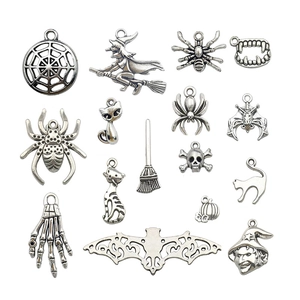 Antique silver Halloween alloy bat and spider charms collection for DIY jewelry making