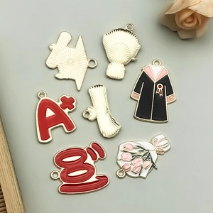 Cute enamel graduation charms set including A+ grade and black gown for DIY jewelry making
