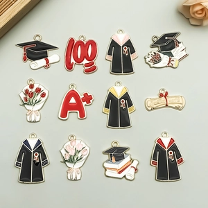 Zinc Alloy Drip Oil Graduation Season Charm Assortment For DIY Jewelry Making Academic Gown Cap Diploma Pendant Accessories