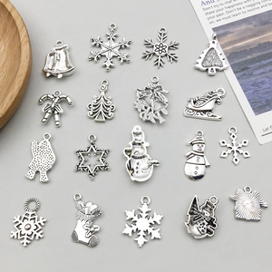 Antique silver Christmas alloy pendants set featuring snowflakes and holiday charms