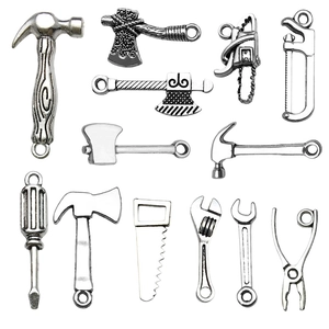 Kit de pendentifs outils en argent antique avec marteau et hache pour bijoux DIY
