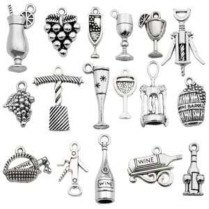 16-teiliges Set Wein-Anhänger aus antiker Silberlegierung für DIY-Schmuck und Bastelprojekte