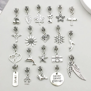 Antique Silver Zinc Alloy DIY Jewelry Accessories Mixed Large Hole Bead Charms Maple Leaf Heart Star Pendants For Bracelet Making
