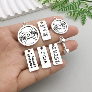 Lot de breloques fitness en argent antique avec haltères pour la création de bijoux