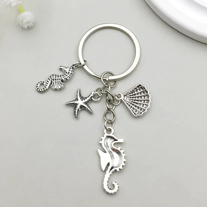 Antique silver sea horse starfish shell keychain set with alloy charms for accessories