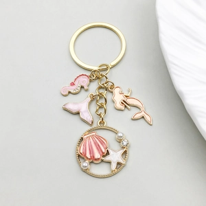 Mermaid Seahorse Shell Enamel Keychain Pink Gold Tone Zinc Alloy Bag Pendant Marine Theme Decorative Accessory Women Gift