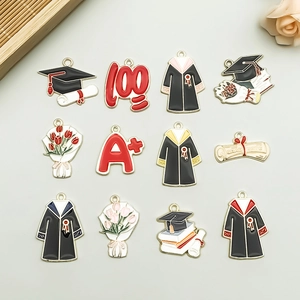 Enamel Alloy Graduation Season Pendants Graduation Cap Gown Certificate A+ 100 Marks Charms For DIY Jewelry Making Accessories