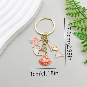Porte-clés sirène étoile de mer dauphin en émail rose avec pendentif d'été en alliage doré