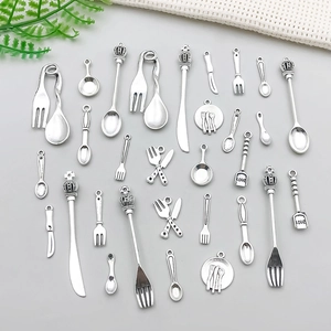 Antique silver alloy kitchenware charms including spoon fork and knife for DIY jewelry