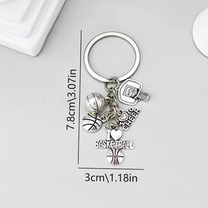 Portachiavi basket in lega d'argento con canestro e ciondoli, lunghezza totale 7,8 cm