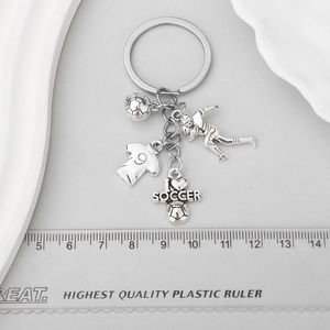 Antique Silver Zinc Alloy Soccer Theme Keychain With Jersey Number Nine Ball Player I Love Soccer Sport Key Ring