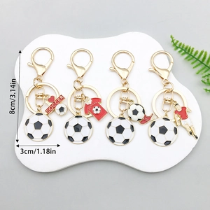Set portachiavi calcio in lega di zinco con ciondoli smaltati colorati, lunghezza 8cm