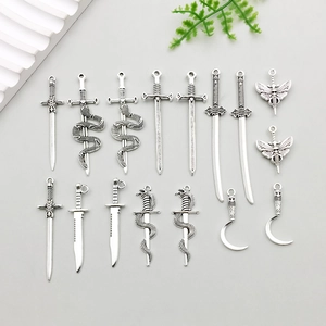 Vintage Antique Silver Alloy Sword Dagger Charms Gothic Snake Skull Pendant DIY Jewelry Making Accessories For Necklace Bracelet