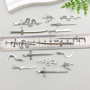 Antique silver alloy fantasy sword and dagger charms for DIY jewelry making pendants