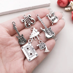 Retro silver alloy musical instrument charms set for DIY jewelry and necklaces