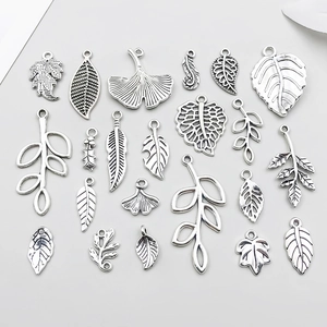 Antiksilber Zinklegierung Blatt Anhänger Für DIY Schmuckherstellung Vintage Baumblatt Feder Anhänger Für Halskette Armband Handgefertigtes Zubehör