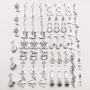 Vintage silver music instrument charms collection for DIY necklace and bracelet jewelry