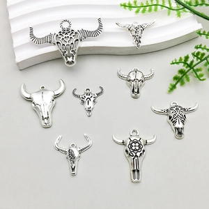 Retro antique silver skull ox head alloy pendants set for DIY necklace making