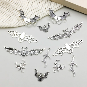 Antique silver bat pendants for Halloween DIY jewelry making with gothic style