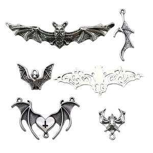 Antique silver bat pendants set for Halloween jewelry making with Gothic wing designs