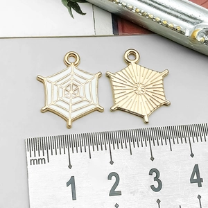 Detail of 20mm hexagonal spider web enamel charms showing front and back metal textures