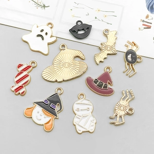 Halloween DIY alloy charms assortment with ghost, witch hat, and pumpkin pendants