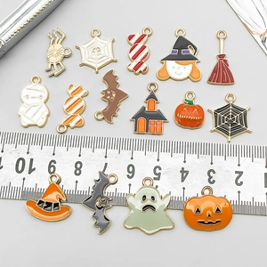 Assorted Halloween alloy charms including pumpkin and ghost for DIY jewelry making