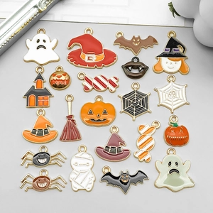 Halloween Enamel Charms Zinc Alloy Pumpkin Ghost Witch Hat Bat Spider Web Pendant For DIY Jewelry Making Accessories Jewelry