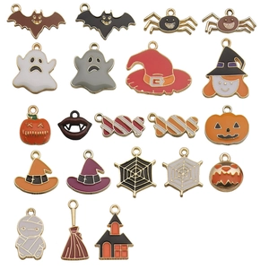 Assorted Halloween alloy enamel charms featuring pumpkins ghosts and witch hats for DIY jewelry