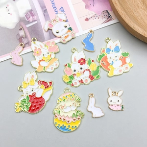 Enamel Easter bunny charms in gold alloy for DIY bracelets and necklace jewelry making