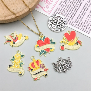 Enamel Mother's Day necklace set featuring heart pendants and carnation charms