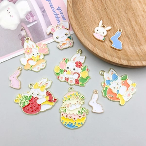 Cute Easter bunny enamel charms in various shapes for DIY jewelry making and necklaces