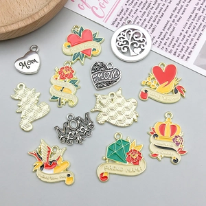 DIY colorful enamel Mother's Day heart and carnation charms with golden metal plating