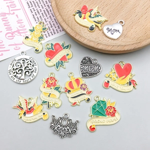 Colorful enamel flower and heart alloy charms for Mother's Day DIY jewelry making