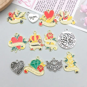 Mother's Day DIY Jewelry Making Charms Zinc Alloy Enamel Heart Flower MOM Letter Pendants For Necklace Keychain Women Gift