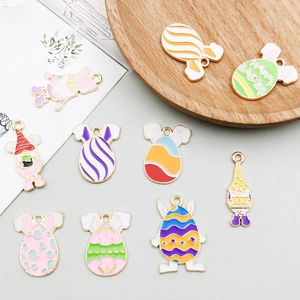 Colorful Easter egg and gnome charms with gold plating for DIY jewelry making sets