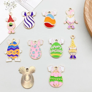 Colorful Easter egg and gnome alloy enamel charms set for DIY jewelry and necklaces
