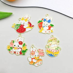 Lot de 5 breloques lapin de dessin animé en émail coloré pour bijoux DIY
