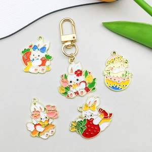Détails de breloques lapin en émail coloré et porte-clés doré pour bijoux DIY