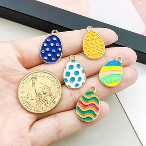 Five colorful enamel Easter egg pendants with gold-plated alloy for DIY jewelry