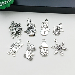 Set of 8 antique silver Christmas alloy charms including Santa and snowman for DIY jewelry