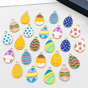 Colorful Easter egg enamel pendants with bunny and chick designs for DIY jewelry making