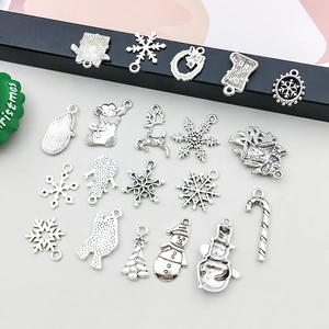 Detailed set of 19 antique silver Christmas pendants for DIY jewelry making crafts