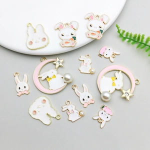 Mix of 12 Easter rabbit pendants with pearls and moon charms for DIY jewelry making