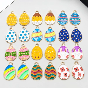 Easter Egg Enamel Zinc Alloy Pendants Colorful Cartoon Chick Rabbit Egg Charms For Creative DIY Jewelry Making Festival Accessories