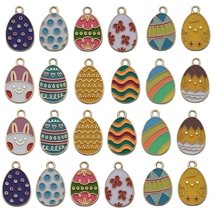 24 pieces colorful enamel Easter egg alloy pendants featuring rabbit and chick designs