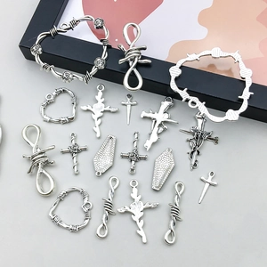 Pendentifs gothiques en alliage d'argent avec motifs croix, cœur et rose pour bijoux DIY
