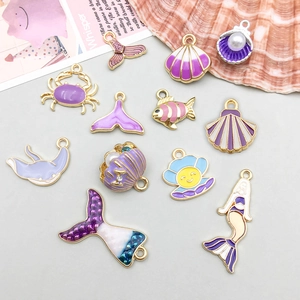 Colgantes de la serie océano púrpura en aleación para joyas con conchas y sirena